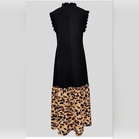 Elegant Black Dress With Cheetah Print Hem - Picture 2 of 4